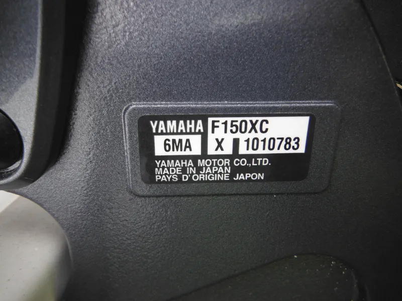 Slide: The Image of Yamaha F150XC engine label on 2024 Tidewater 210 LXF boat. - 12