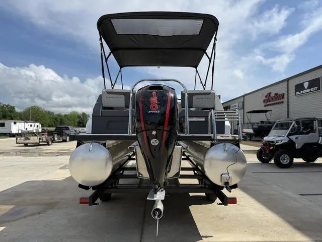 Slide: The Image of 2024 Manitou Cruise 22 Max Switchback V-Toon boat seat with logo. - 5