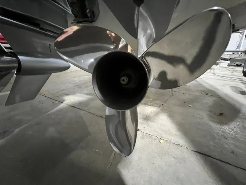 Slide: The Image of Close-up of a 2022 Axopar 37 Sun Top boat propeller. - 40
