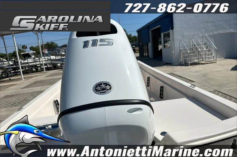 Slide: The Image of 2024 Carolina Skiff E21 DLX CC boat with 115 horsepower engine at Antonietti Marine. - 10