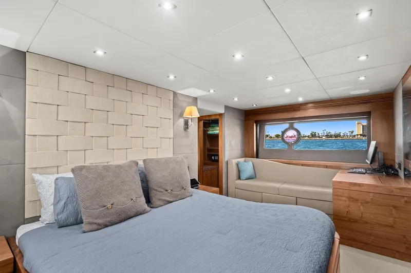 Slide: The Image of Luxurious bedroom interior of 2014 Sunseeker 75 Yacht with waterfront view. - 28
