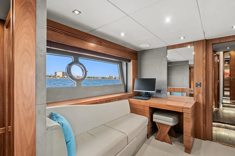 Slide: The Image of Luxurious interior of 2014 Sunseeker 75 Yacht with desk, sofa, and ocean view. - 30