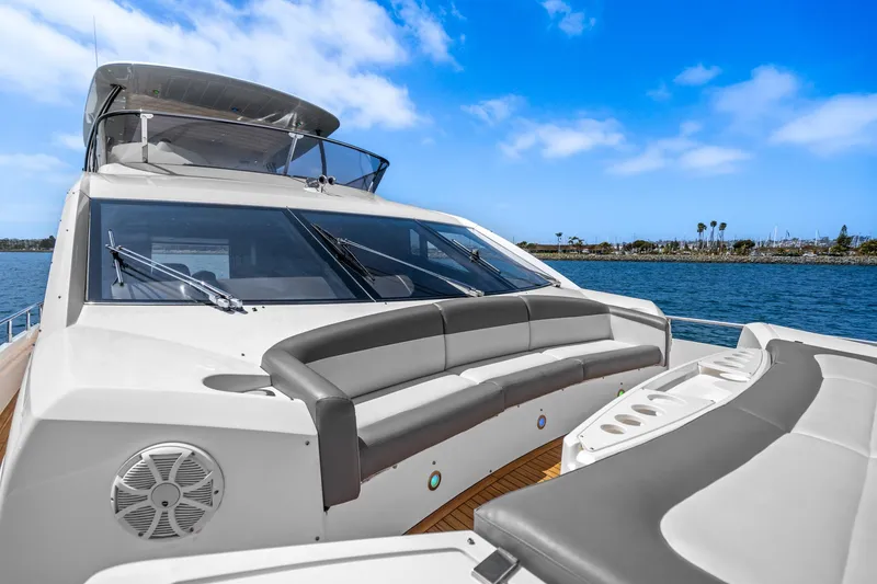 Slide: The Image of 2014 Sunseeker 75 Yacht with spacious deck seating and ocean view. - 44