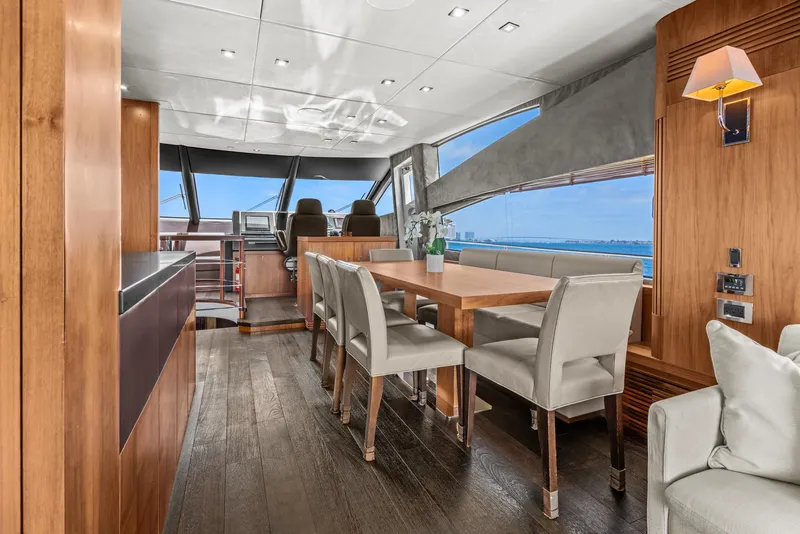 Slide: The Image of Luxurious interior of 2014 Sunseeker 75 Yacht with dining area and panoramic windows. - 8