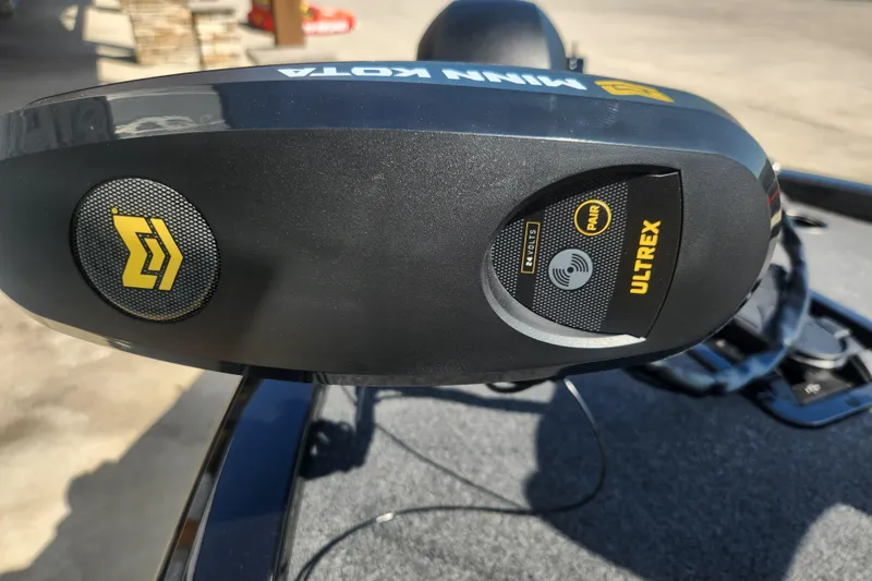 Slide: The Image of Close-up of Minn Kota Ultrex motor on 2024 Vexus AVX2080 boat. - 1