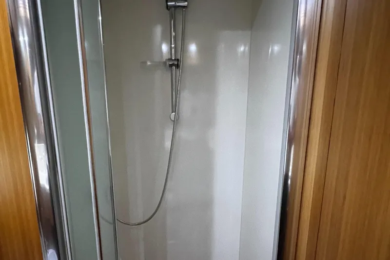 Slide: The Image of Shower area in 2006 Sanlorenzo SL72 yacht with wooden trim. - 8