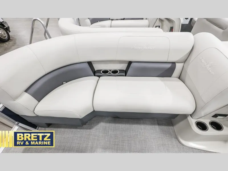 Slide: The Image of 2024 Vista Fish 20 boat interior with plush seating and cup holders. - 10