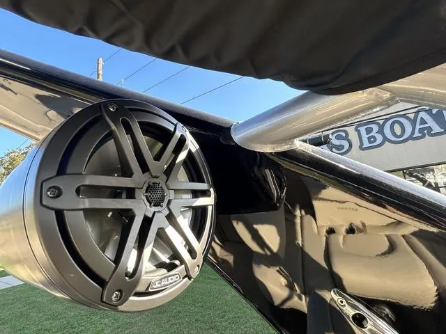 Slide: The Image of Close-up of a JL Audio speaker on a 2024 Sylvan M3 DLZ boat. - 49