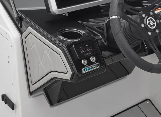 Slide: The Image of 2024 Yamaha Boats 252XE-MIST GRAY-GALVANIZE dashboard with steering wheel and control panel. - 3