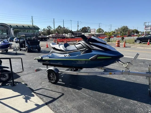 Slide: The Image of 2024 Yamaha Marine Waverunner VX Cruiser in Deepwater Blue, close-up of seat. - 7