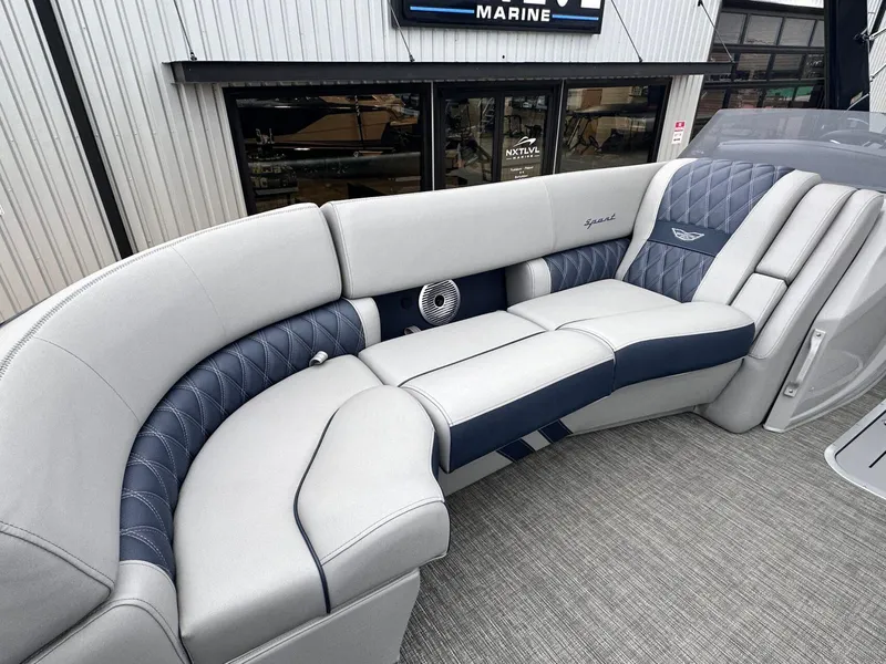 Slide: The Image of 2024 Bennington 23 RXSBA boat interior with luxurious seating and elegant design. - 30