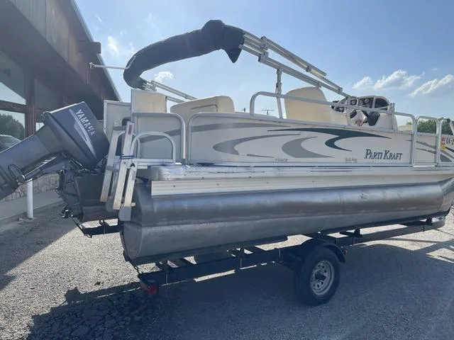 Slide: The Image of 2006 Godfrey Parti Kraft 1980F pontoon boat on trailer with Yamaha outboard motor. - 3
