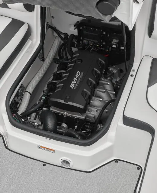 Slide: The Image of 2024 Yamaha AR195 19FT boat engine compartment with sleek design and advanced technology. - 6