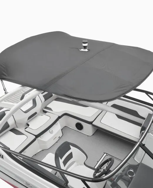Slide: The Image of 2024 Yamaha AR195 19FT boat interior with canopy, featuring sleek seating and modern design. - 7
