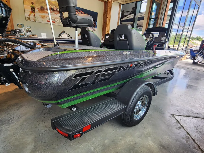 Slide: The Image of 2024 Nitro Z19 fishing boat on display in showroom. - 2
