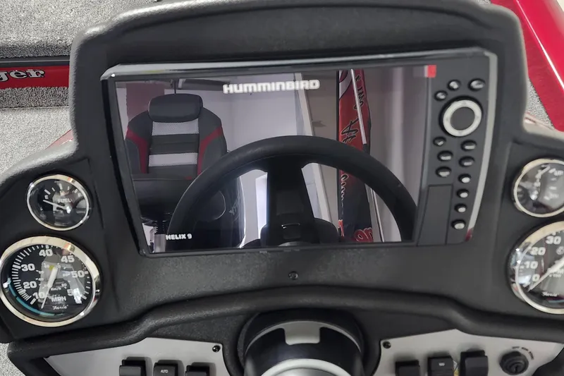 Slide: The Image of 2024 Ranger RT178 dashboard with Humminbird Helix 9 display and gauges. - 9