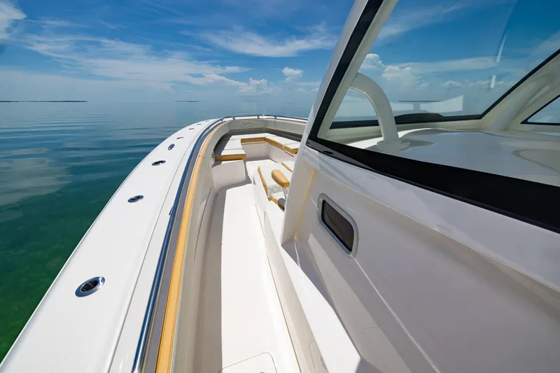 Slide: The Image of 2024 Blackwater 43 Sportfish boat deck with ocean view. - 18