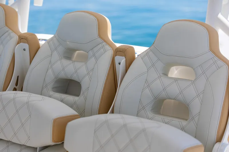 Slide: The Image of Luxurious seating on the 2024 Blackwater 43 Sportfish boat with diamond-stitched upholstery. - 21