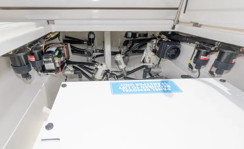 Slide: The Image of Engine compartment of 2024 Blackwater 43 Sportfish boat showing mechanical components. - 47