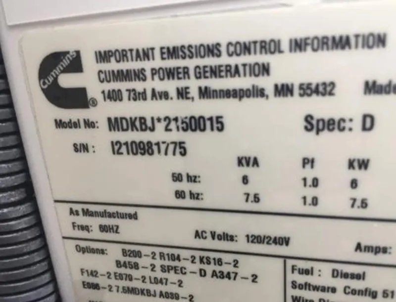 Slide: The Image of Cummins power generation emissions control label on Pursuit S 428 Sport 2022 model. - 26