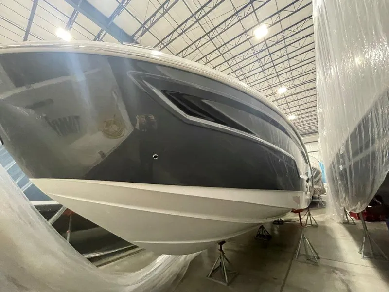 Slide: The Image of 2023 Cruisers Yachts 38 GLS OB in storage facility, front view. - 34