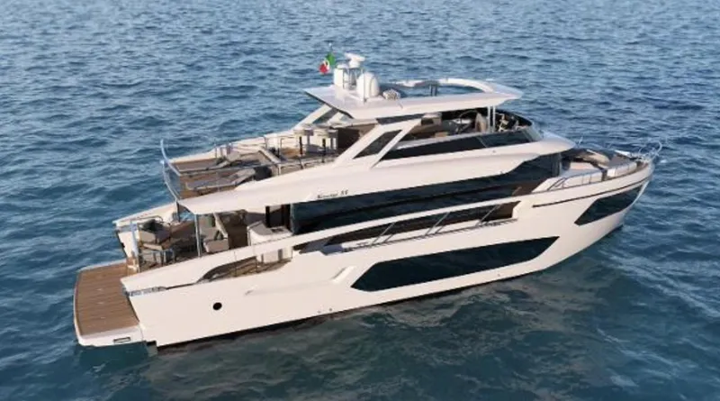 Slide: The Image of Luxury Absolute NAVETTA 75 yacht cruising on open sea, 2025 model. - 0