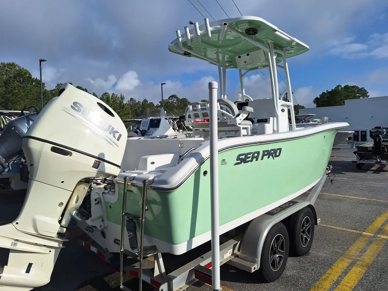 Slide: The Image of 2020 Sea Pro 219 Center Console boat on trailer with Suzuki outboard motor. - 3