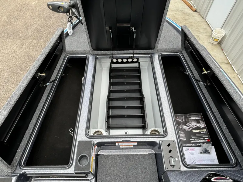 Slide: The Image of 2024 Triton 19 TrX boat storage compartments and tackle management system. - 6