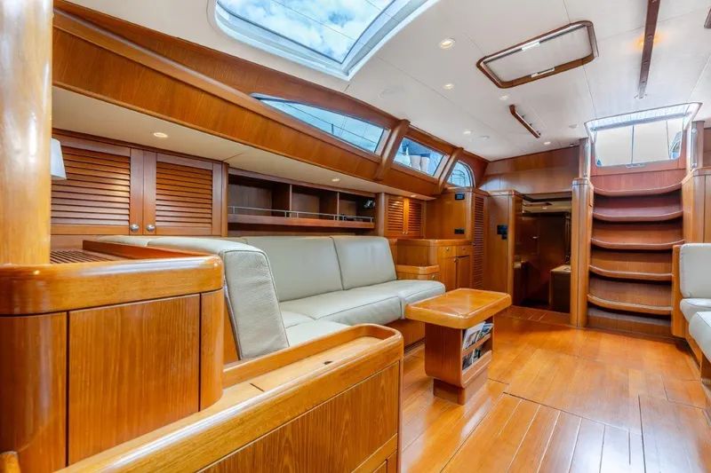 Slide: The Image of Luxurious interior of 2005 Nautor Swan 82S yacht with wooden finishes and skylights. - 18