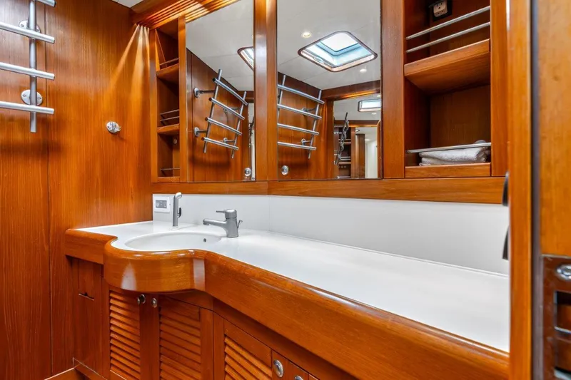 Slide: The Image of Luxurious wooden bathroom interior of 2005 Nautor Swan 82S yacht. - 26