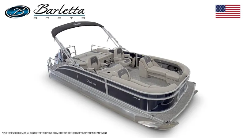 Slide: The Image of 2024 Barletta Aria Ultra-Lounge 22UC pontoon boat with luxurious seating and sleek design. - 6