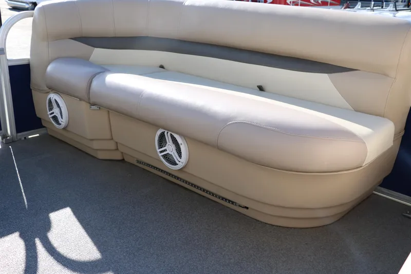 Slide: The Image of 2016 Sun Tracker Party Barge 18 DLX pontoon boat seating with built-in speakers. - 31