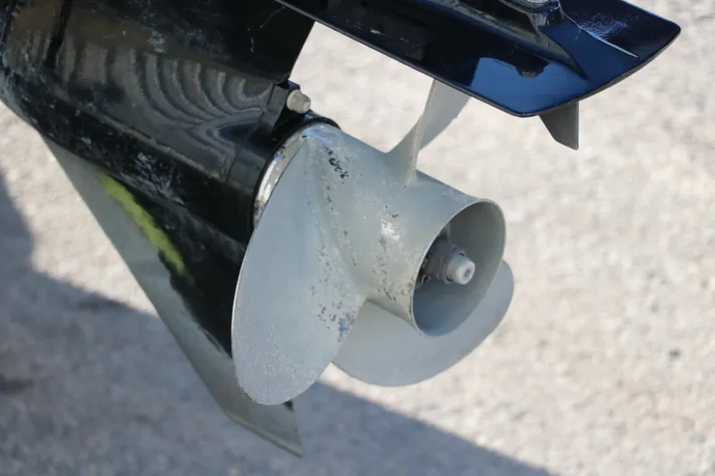 Slide: The Image of Close-up of a 2016 Sun Tracker Party Barge 18 DLX boat propeller. - 8