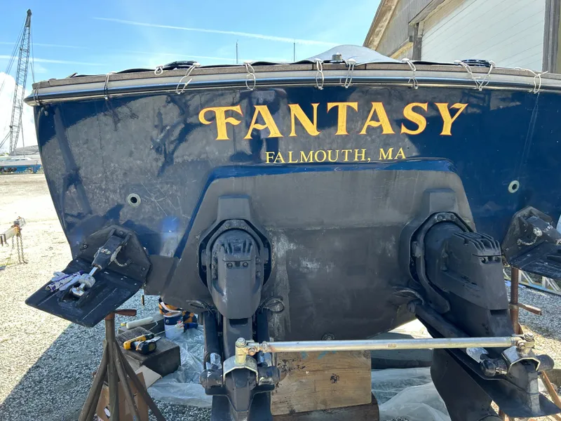 Slide: The Image of 1972 Bertram 25 boat named "Fantasy" in Falmouth, MA, on dry dock. - 10
