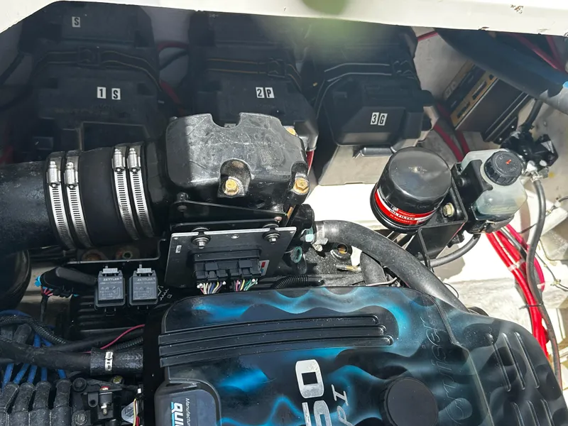 Slide: The Image of Engine compartment of a 2000 Bayliner 3258 Ciera Command Bridge DX boat. - 11