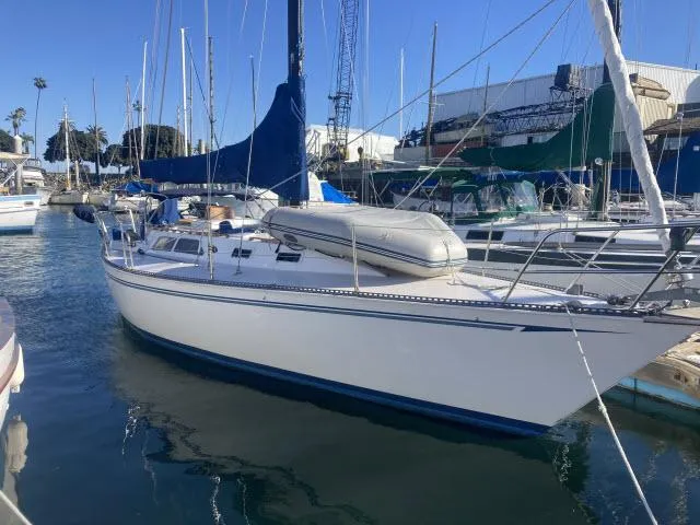 Slide: The Image of 1980 Sceptre 36 sailboat docked in a marina. - 1