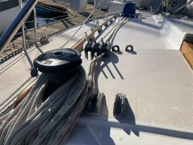 Slide: The Image of Close-up of deck rigging on a 1980 Sceptre 36 sailboat. - 29
