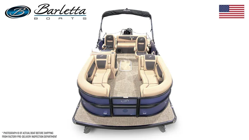 Slide: The Image of 2024 Barletta Cabrio C22UC pontoon boat with luxurious seating and spacious layout. - 7
