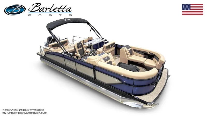 Slide: The Image of 2024 Barletta Cabrio C24UE pontoon boat with luxurious seating and sleek design. - 3