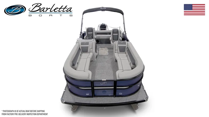 Slide: The Image of 2024 Barletta Cabrio C24UC pontoon boat with spacious seating and modern design. - 5