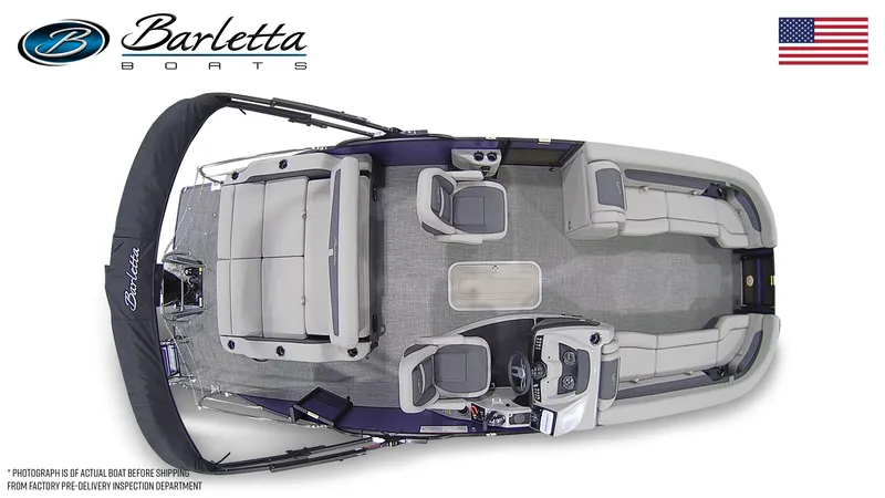 Slide: The Image of Top view of 2024 Barletta Cabrio C24UC pontoon boat with seating and helm. - 6