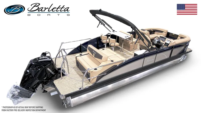 Slide: The Image of 2024 Barletta Cabrio C24UE pontoon boat with Mercury outboard motor. - 4