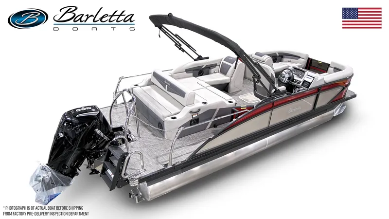 Slide: The Image of 2024 Barletta Cabrio C22U pontoon boat with Mercury outboard motor. - 3