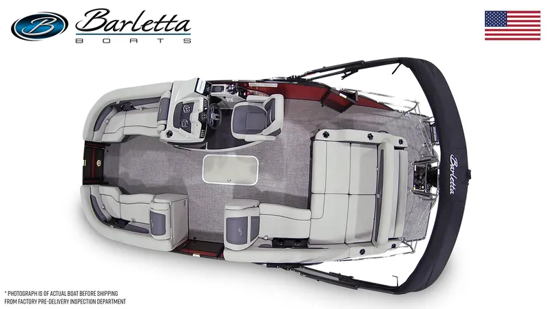 Slide: The Image of 2024 Barletta Cabrio C22U pontoon boat, top view, spacious seating, modern design. - 5