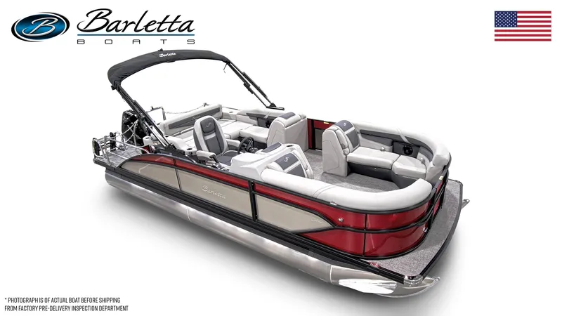 Slide: The Image of 2024 Barletta Cabrio C22U pontoon boat with luxurious seating and sleek design. - 7