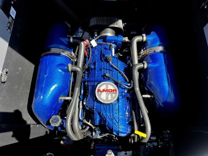 Slide: The Image of 2023 MasterCraft XT24 Ilmor engine, top view, blue components. - 3