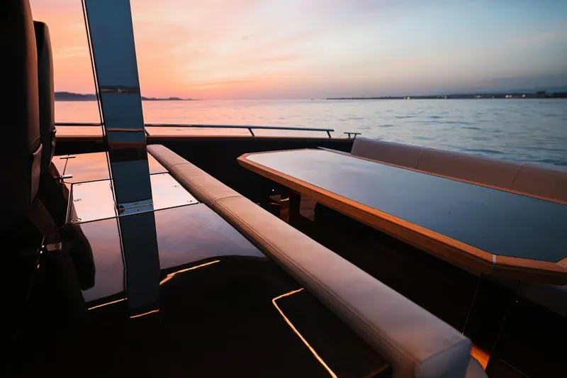Slide: The Image of Luxurious Focus Forza 37 yacht interior at sunset, 2025 model. - 32