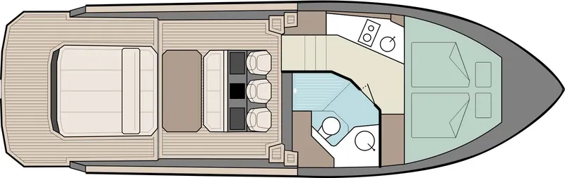Slide: The Image of Floor plan of 2025 Focus Forza 37 boat, featuring cabin and seating layout. - 41