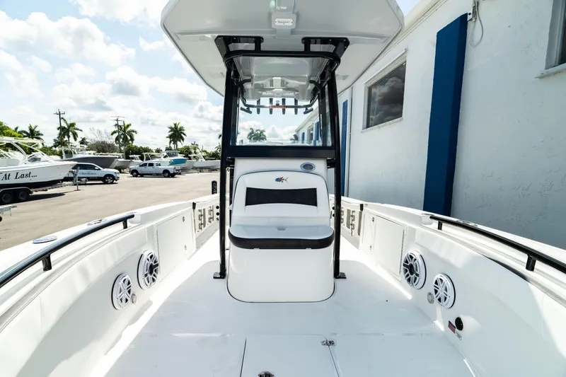 Slide: The Image of 2025 Crevalle 26 HBW boat interior with seating and speakers. - 24