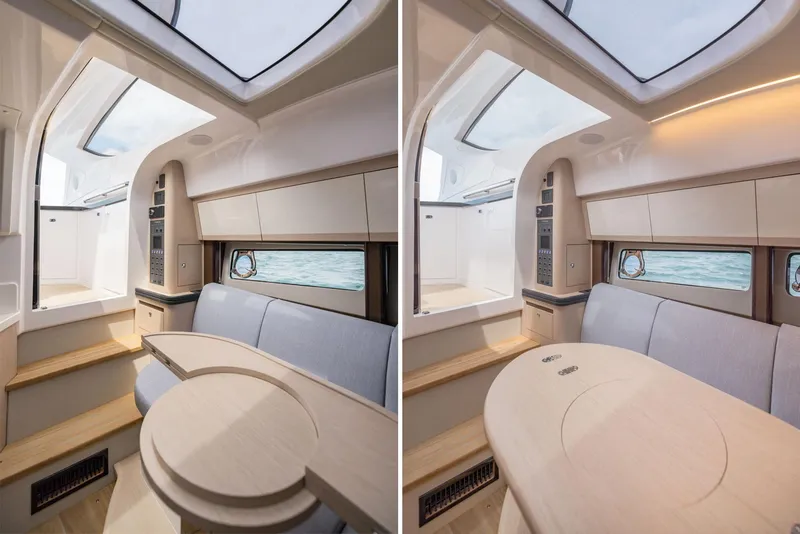 Slide: The Image of Luxurious interior of 2025 Focus Power 36 yacht with modern seating and skylight. - 23